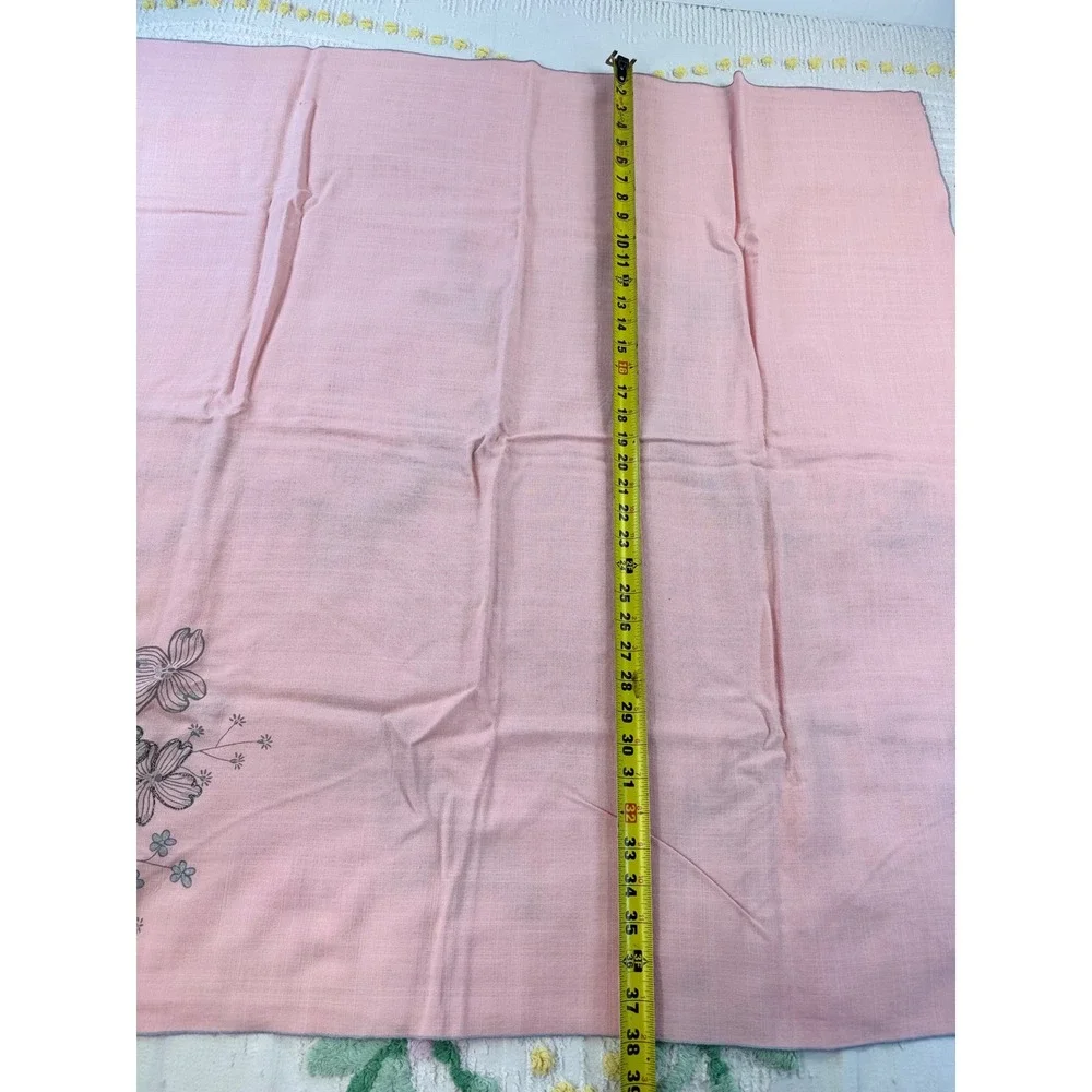 Vintage Pink Square Tablecloth Silver Floral Dogwood Graphic 36x36 Scarf Wrap